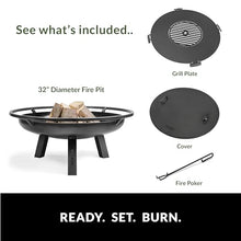 Ember 24" Cooking Fire Pit, Grill Plate and Cover Lid Attachment, Wood Burning for Backyard Grilling Campfire for Camping, Medium Outdoor Steel Firepit by Good Directions
