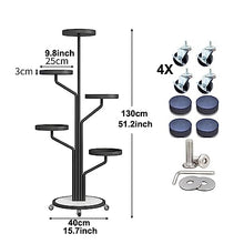 ZOCWJK Plant standFlower Stand Cart with 5 Trays Plant Stand with Wheels Metal Flower Pot Holder for Outdoor Patio Porch 52" Tall Flower Shelf,Schwarz