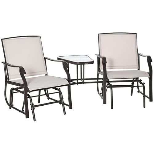 XITPEYEZY Outdoor Double Glider Chair Set with Side Table, Beige