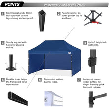 ABCCANOPY Heavy Duty Easy Pop up Canopy Tent with Sidewalls 10x15, Navy Blue