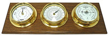Tabic Brass Tide Clock with Traditional Barometer & Thermometer on English Oak Mount