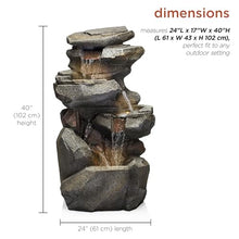 Alpine Corporation 40" Tall Outdoor Multitiered Rock Waterfall Floor Fountain with LED Lights, Natural Stone Look, Cascading Water Feature for Gardens, Patios, and Yards, Gray
