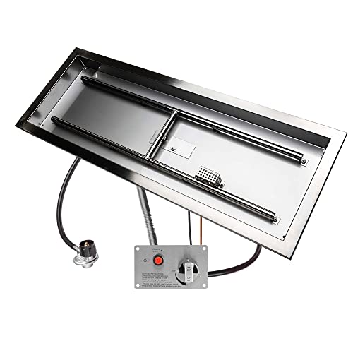Celestial 36" x 12" CSA Certified Fire Pit Burner Kit, Commercial Grade 16 Gauge 304 Stainless Steel, Flame Sensing Safety Feature, Beveled Lip for Extra Strength, Propane, Electronic Ignition