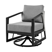 Benzara Nyla 28 Inch Patio Swivel Lounge Chair Wicker Back Aluminum Frame Black Gray
