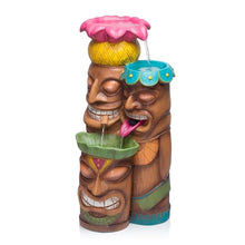 Alpine Corporation - 3-Tiered Colorful Tiki Head Water Fountain, Indoor/Outdoor Tropical Waterfall with LED Lights, for Garden, Patio, Yard, 35" H