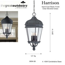 THE GREAT OUTDOORS 8694-66 Harrison Outdoor Chain Hung Lantern, 4-Light, 160 Total Watts, 12-in H x 28.75-in W, Coal Black