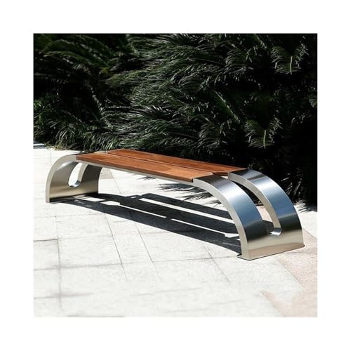 VHDY85KA Park Zigzag Stainless Steel Wooden Seat Plate Outdoor Bench Patio Entryway(Large)