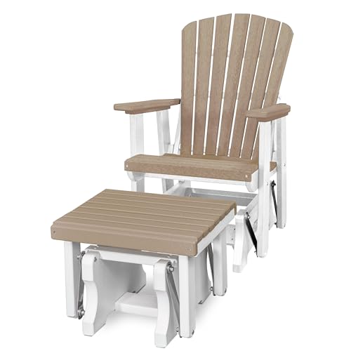 American Furniture Classics Chair and Gliding Glider Ottoman Combo Weatherwood and White