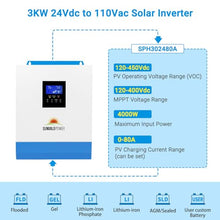 SUNGOLDPOWER 3000W DC 24V Pure Sine Wave Solar Inverter,120V AC Output, 80A MPPT Solar Charger (MPPT Voltage Range 120V-400Vdc) and 40A AC Battery Charger, for Back, Off Grid System