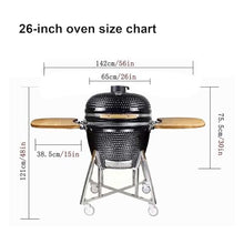 Ceramic Grill, Outdoor BBQ Smoker with Wooden Handle, Stainless Steel Grid Pan for Backyard Camping & Garden Party(A,26in)