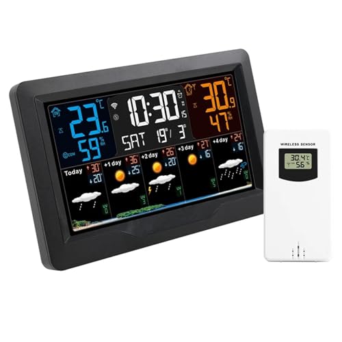 Weather Thermometer,Smart Weather Station Outdoor Indoor Sensor Thermometer Hygrometer Digital Snooze Alarm Clock Barometer Forecast