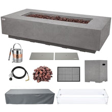 AMS 72" Rectangular Concrete Propane Gas Fire Pit Table Bundle, Light Gray