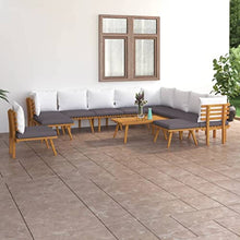 VIHHQGC Dark Grey and White Acacia Wood Garden Lounge Set with Polyester Cushions for Outdoor Patio Seating, Modular Furniture Arrangement for Comfortable Relaxation, 9-Person