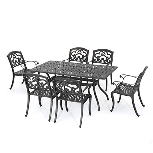GDF Studio 7 Piece Cast Aluminum Outdoor Dining Set Shiny Copper