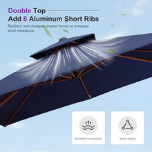 PURPLE LEAF Patio Umbrella 11ft Double Top Wood-Grain Finish, Navy Blue