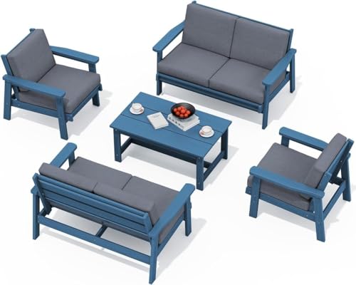 KswyyuwxgqI Outdoor 5-Piece Patio Sectional Sofa Set All Weather Wood-Like Frame with Cushions Patio Couch for Deck Backyard Garden Conversation Seating(Gray)