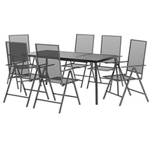 Heofavd Modern Garden Dining Set Anthracite Steel 7-Piece Patio Furniture Set with Foldable Reclining Chairs 65"x31.5" Outdoor Dining Table for Backyard Balcony and Terrace