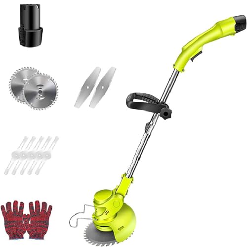 JOMRTS Cordless Lawn Mower, 48V/21000mA Battery Rechargeable Weeder Adjustable Telescopic Pole 3 Blades Walk-Behind Lawn Mower Garden Lawn Mowing Tool