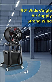 11 Gallon Water Tank Portable Misting Fan with 90 Degree Oscillation, Industrial Pedestal Fan with Wheels, for Residential, Commercial, Restaurant and Industrial Mis