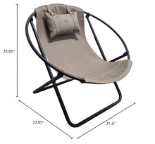 Mern Living Leather Folding Chair - Luxury Papasan Chair, Sling Accent Chair, Round Saucer Chair for Patio, Garden, Beach, Living Rooms and Bedrooms, Modern Furniture (Faux Leather, Mink)