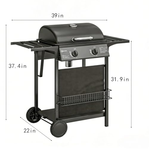 Propane Gas Grill with Side Burner, Dual-Zone Temperature Control with Warming Rack, Dual Display Thermometer, Side Prep Tables Outdoor BBQ Grill for Backyard, Patio