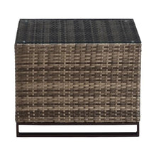 Afuera Living Modern Outdoor Side Table with Storage, Brown Frame, Handwoven All-Weather Resin Wicker, Roomy Drawer, Low Profile Wide Tabletop, Midcentury Design, Ideal for Patio or Outdoor Spaces