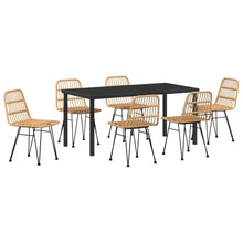 FUDUGEHMIOFWFJJ Modern 7-Piece Garden Dining Set with Table and 6 Chairs, Brown Outdoor Patio Furniture Set, Weather-Resistant Powder-Coated Steel Frame & Poly Rattan for Backyard, Deck, Balcony