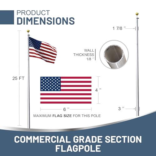Super Tough USA-Made 25ft Heavy Duty Flag Pole Satin