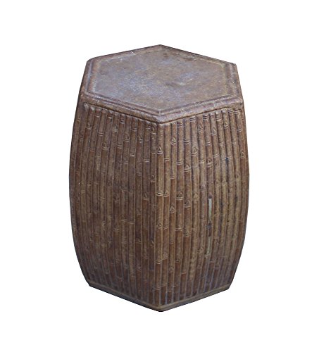 Orientliving Chinese Hexagon Bamboo Theme Garden Stool Brown