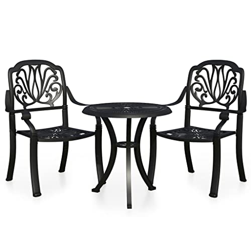 HGPOTUY 3 Piece Cast Aluminum Bistro Set Black