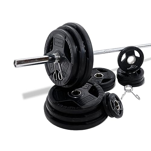 CENTR Olympic Barbell Weight Set with Bar 300 lb - Chrome/Black