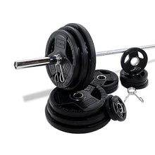 CENTR Olympic Barbell Weight Set with Bar 300 lb - Chrome/Black