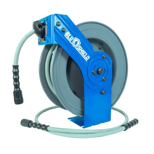 BluShield PWR1450-NM22-AIO Rubber Pressure Washing Hose Reel 1/4" x 50' (SA - HD) with 6' Lead-in-Hose – All-in-One Durable Commercial Grade Pressure Washer Hose System