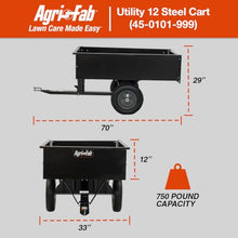Agri-Fab Steel Utility Lawn and Garden Dump Cart for Riding Lawn Mowers, 750 lb Capacity with 12 Cu Ft Steel Bed and Pneumatic Tires