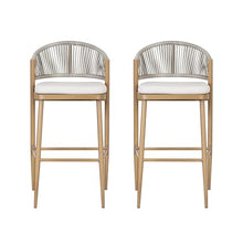 Christopher Knight Home Hearth 30.25" Patio Barstools Set of 2, Woven Wicker Counter Stool, Aluminum Frame Barstool, PE Rattan Scallop-Shape Backrest Woodlike Stool for Backyard Balcony, Maple