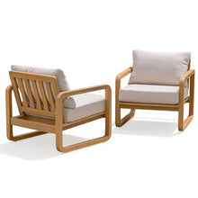 Idzo Ivy Wood Club Chair Set of 2 – Beige Fabric, Outdoor Wooden Armchair Seating with Cushions for Patio, Garden, or Balcony Relaxation