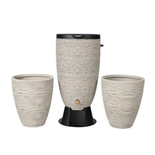 Newport 50‑Gallon Flat‑Back Rain Barrel with Stand & Planter Bundle – Slate | Removable Lid, UV-Stabilized Outdoor Water Storage