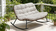WEALTHOUSE Double Wide Rocking Loveseat Outdoor Egg Chair with Plush Dual Layer Cushions, PE Rattan Frame, 2 Person Rocker Lounge Seat for Patio Garden Balcony Backyard Porch Poolside Relaxation