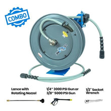 BluShield PWR1450-NM22-AIO Rubber Pressure Washing Hose Reel 1/4" x 50' (SA - HD) with 6' Lead-in-Hose – All-in-One Durable Commercial Grade Pressure Washer Hose System