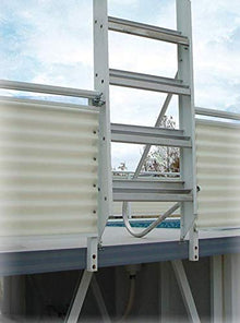 Aluminum Swing Up Ladder for Use with Above Ground Swimming Pools | Ground to Deck | 4 Steps Flip Up Ladder | Wide Steps