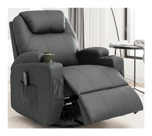 Dark Grey Upholstered Massage Heat Recliner Chair for Adults, 360° Swivel Rocking Recliner with Remote Control, Overstuffed Home Theater Seating with Cup Holder