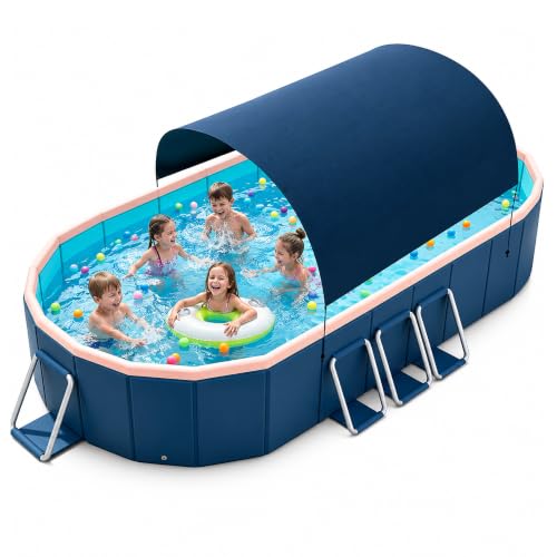 Foldable Pool with Canopy,Non Inflatable Pool