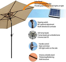Round Garden Sun Parasol LED Lights Solar 2.7m Outdoor Patio Cafe Umbrella Crank Sunshade Aluminium