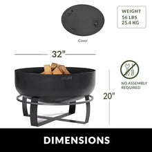 Ignition XXL Extra Large Handcrafted Fire Pit with Black Cover Lid and Wood Burning Fireplace for Backyard Bonfire Campfire for Outside, Extra Large Depth Outdoor 32" Steel Firepit, by Good Directions