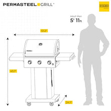 Permasteel 3-Burner Propane Gas Grill, 30,000 BTUs BBQ Grill with Cast Iron Grates, Foldable Side Tables & Tool Hooks, Outdoor Grill, Azure