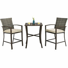 3PCS Patio Rattan Bar Furniture Set Slat Table 2 Cushioned Stools Poolside Brown, Onesize