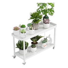 Plant Stand Metal 2 Tier Nordic Fresh Flower Pot Stand Indoor Outdoor Planter Display Shelving Movable Plant Shelf Modern Cream Style Flower Rack Multifunctional Storage Rack For Garden Corner