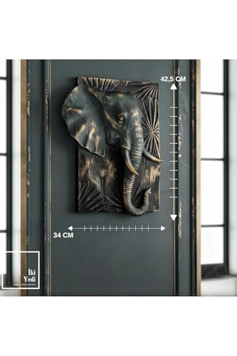 SODEF Majestic Elephant Embossed Wall Panel Plaque, Decorative Relief Accessory 13.4x17 in, Industrial Style Polyester Home Decor - Green Antiquing, 13x17 inch