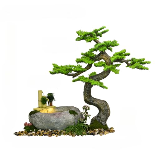 65” Freestanding Fountain Decorations - Automatic Pump Lighthouse Running Water, Natural River Rock Zen Landscape, Ideal for patios, clubhouses and Entry interiors(Flowing Stone+Landscape Tree)