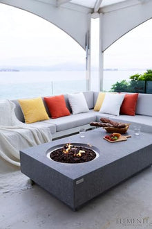 Elementi Metropolis Gas Fire Pit Cast Concrete Fire Table, Outdoor Fire Pit Electronic Ignition | Canvas Cover, Lava Rock Included | Free AMS Wind Guard | Light Gray (Natural Gas)